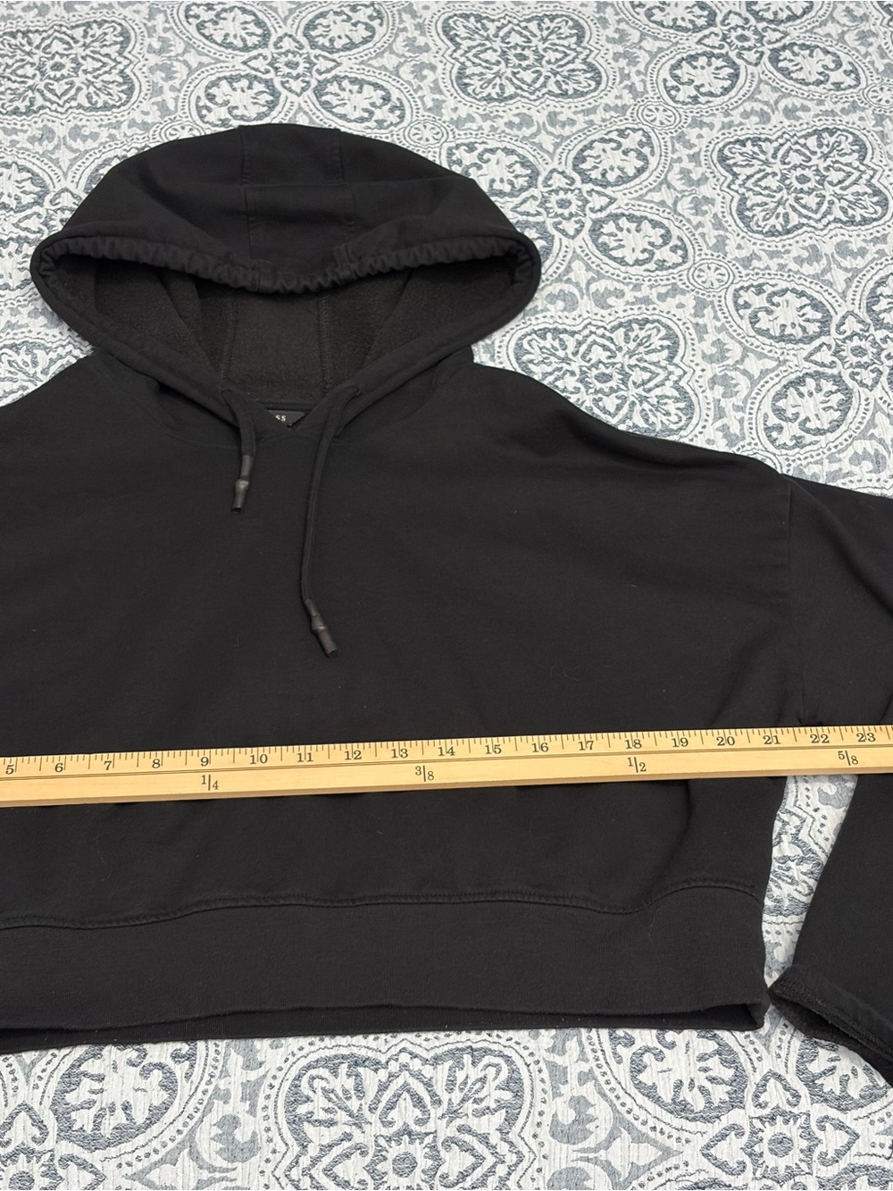 Guess Black Cropped Athletic Hoodie Bell Sleeve XS - Picture 6 of 8